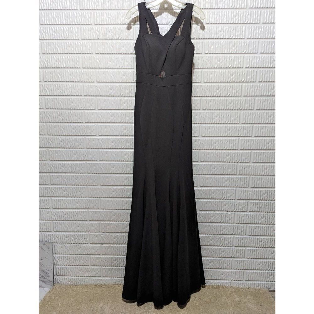 JVN by Jovani Women's Black Prom Formal Cut Out Detail Strappy Maxi Dress Sz 8